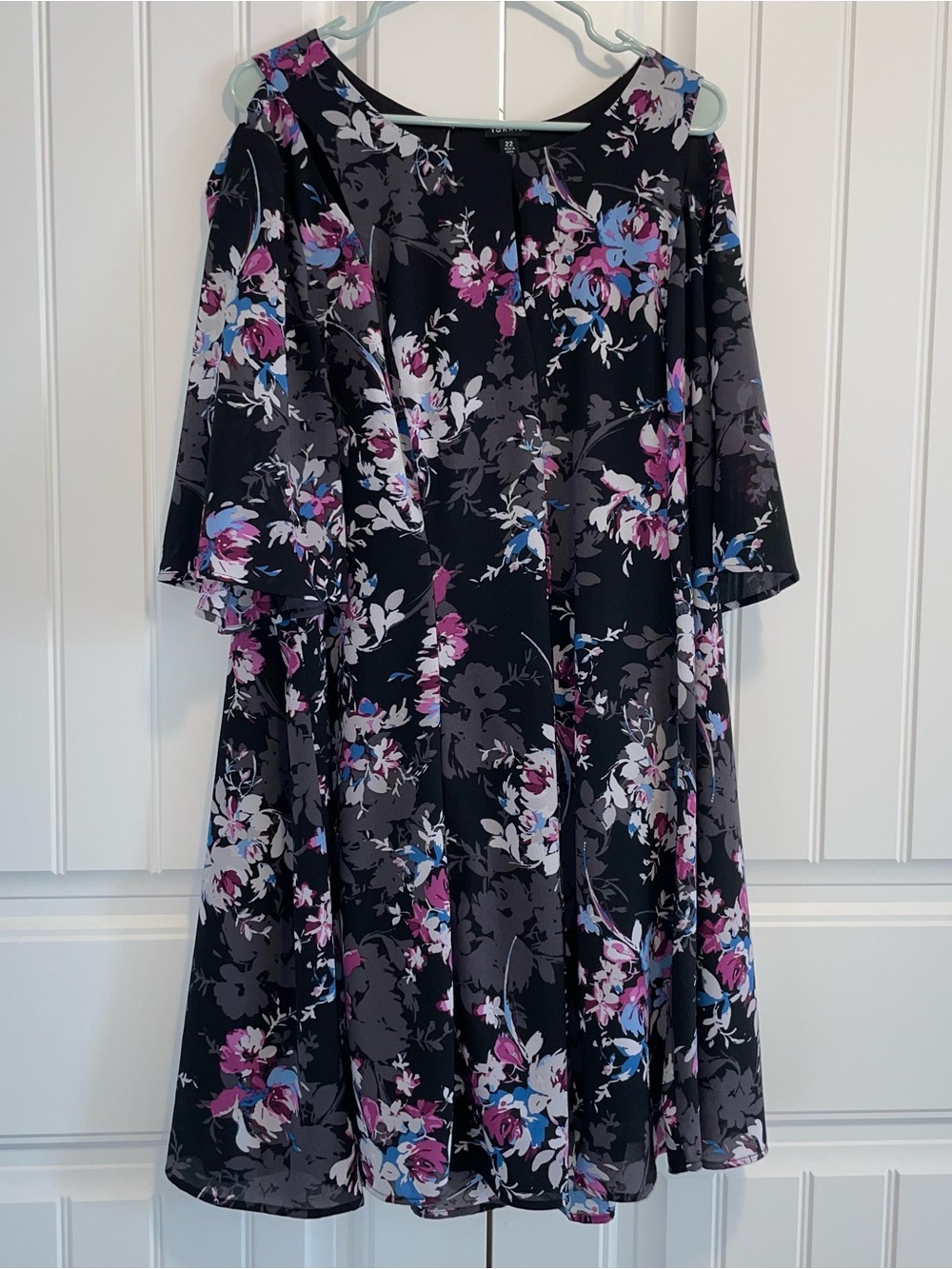 torrid Black Floral Midi Dress with Pink and Blue Accents